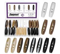 Swpeet 24Pcs 6 Colors 6.5mm Hole Resin Horn Toggle Buttons Assortment Kit, Olive Shape 2 Holes Toggle Buttons, Craft Sewing Button, DIY Accessories Vintage Oval Buckle for Clothing Scrapbooking