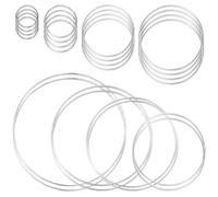 Swpeet 24Pcs 8 Sizes 1.4/ 2/ 3/ 4/ 5/ 6/ 7/ 8 Inch Silver Macrame Hoops Rings Assortment Kit, Dream Catcher Rings, Metal Floral Hoop, Wreath Macrame Ring for Wedding Wreath Crafts Wall Decoration