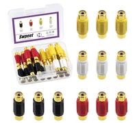 Swpeet 24Pcs Gold Plated RCA Female to Female Coupler Kit, RCA Audio Video Adapter, RCA Cable Extension Connector, RCA Adapter for Speaker, RCA Cable, Amplifier