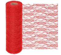 Swpeet 25 Yard by 12" Wide Red Lace Fabric Stretch Elastic Table Runners, Ribbon Organza Lace, Edge Trim Ribbon Flowers for Garment, Headbands, Wedding Making DIY Crafts