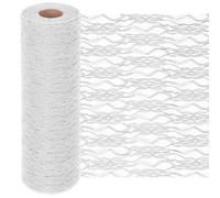 Swpeet 25 Yard by 12" Wide White Lace Fabric Stretch Elastic Table Runners, Ribbon Organza Lace, Edge Trim Ribbon Flowers for Garment, Headbands, Wedding Making DIY Crafts