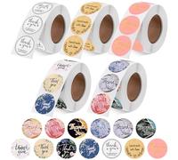 Swpeet 2500Pcs 1 Inch 5 Rolls Round in 13 Designs Self-Adhesive Thank You Stickers Printing in Different Types Assortment Kit, Waterproof and Scratch Resistant Stickers for Gift Wrap Bag and Crafts