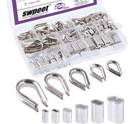 Swpeet 250Pcs 304 Stainless Steel Rope Cable Thimbles and 6 Sizes Aluminum Crimping Loop Sleeve Assortment Kit Perfect for 1/8" - 5/32" Diameter Wire Rope Cable Thimbles Rigging