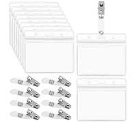 Swpeet 25Pcs 4x3 Inches Clear Dust ID Card Holder, PVC Plastic Transparent Horizontal Name Badge ID Card Holders with Waterproof Resealable Zip Type Protector with Metal Clips for Home Office & School