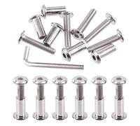 Swpeet 25Pcs M6x30mm Nickel Plated Sliver Binding Screws Hex Drive Socket Cap Bolts Barrel Nuts Assortment Kit with 1Pcs Allen Wrench, Screw Post Fit for Furniture Countsunk Belt