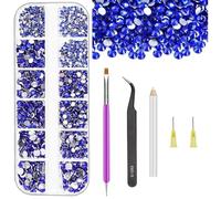 Swpeet 2606Pcs 4 Mixed Sizes 2mm 3mm 4mm 5mm Dark Blue Rhinestones Kit, Clear Flat Back Crystal Round Glass Gems for DIY Clothes Fabric Shoes Jewelry Making Nail Art