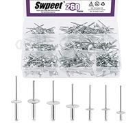 Swpeet 260Pcs 7 Sizes 3/16" 1/8" 5/32" - M3.2/4/4.8 Large Flange Aluminum Blind Rivets Assortment Kit, Silver Pop Rivets Open End Type Pop Rivet for Indoor and Outdoor Use