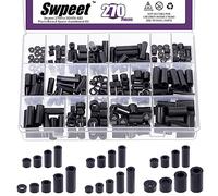 Swpeet 270Pcs 18 Sizes Black Nylon Round Spacer Standoff Screw Nut Assortment Kit, Nylon ABS Plastic Standoff, Length 3mm 5mm 6mm 8mm 10mm 12mm 18mm 20mm 25mm for M3 M4 M5 M6 Screws Prototyping