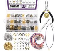 Swpeet 2724Pcs 4mm 5mm 6mm 8mm 10mm Open Jump Rings and Lobster Clasps with Jewelry Repair Tools Assortment Kit, Including Waxed Necklace Cords, 12mm Lobster Clasps, Tibetan Silver Pendant