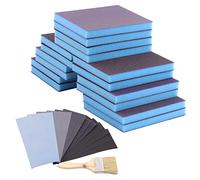 Swpeet 29Pcs 4.72 x 3.9 x 0.47 Inch 8 Sizes Blue #36-5000 Grit Ultra Fine Wet and Dry Sanding Sponge Sanding Blocks and 6 Sizes Sandpapers Sheets with Wooden Paint Brush Kit