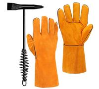 Swpeet 2Pcs 10" Welding Chipping Hammer and 11.2" Welding Gloves, Welding Slag Hammer with Coil Spring Handle, Slag Removal Tool for Cleaning Removing Slag Welding Residue