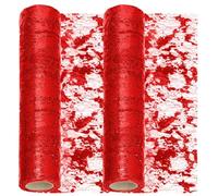 Swpeet 2Pcs 11x108 Inch Red Sequin Glitter Table Runner, Glitter Foil Metallic Thin Mesh Decor Rolls, Red Table Runner, Sequin Glitter Foil Metallic Thin Mesh, Centerpieces Decorations for Party