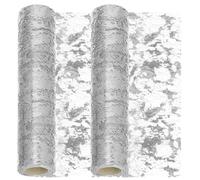 Swpeet 2Pcs 11x108 Inch Silver Sequin Glitter Table Runner, Glitter Foil Metallic Thin Mesh Decor Rolls, Silver Table Runner, Sequin Glitter Foil Metallic Thin Mesh, Centerpieces Decorations for Party