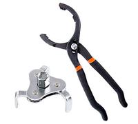 Swpeet 2Pcs 12 Inch Large Adjustable Oil Filter Pliers with Universal 3 Jaw Oil Filter Wrench Tool for Diameters 2 1/8-4 1/2 Inches Fits ⅜ and ½ inch Drive Removing Motorcycles Cars Trucks
