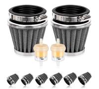 Swpeet 2Pcs 60mm Motorcycle Air Filter with 2Pcs Fuel Filter Replace Assortment Kit, Universal Cone Intake Breather Cleaner Replacement for 50cc 110cc 125cc 150cc 200cc Atv Dirt Bike, Scooter (Black)