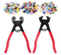 Swpeet 2Pcs Heavy Duty Glass Mosaic Cut Nippers and Tile Nippers with 1 Pound 3 Styles Triangle/Diamond/Square Mosaic Tiles Glass Pieces Assortment Kit, Tools for DIY Tile Cutter