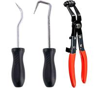 Swpeet 3 x Hose Clamp Plier Set, Including 2 x Hose Removal Hook Set with 45° Flat Band Hose Clamp Plier Angled Swivel Jaw Locking Car Water Pipe Perfect for Hose Installations of Low Radiators
