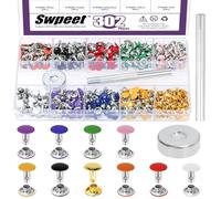 Swpeet 300 Sets 10 Colors 8mm Leather Rivets with Setting Tools Hole Punch Assortment Kit, Double Cap Rivets, Tubular Metal Studs, Leather Studs for Shoes Bags Belts Leather Craft Repairs Decoration