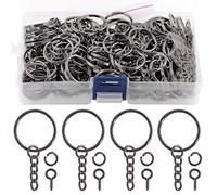 Swpeet 300Pcs 1" 25mm Gun-Black Key Chain Rings Kit, Including 100Pcs Keychain Rings with Chain and 100Pcs Jump Ring with 100Pcs Screw Eye Pins Bulk for Jewelry Findings Making (Gun-Black)
