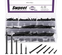Swpeet 300Pcs 5 Sizes 3/4" 1-1/4" 1-3/5" 2" 2-3/8" Black Hardware Nails Assortment Kit，Steel Nail, Galvanized Nails, Small Nails, Finishing Nails, Wall Nails, Wood Nails, Nails for Concrete Brick