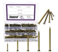 Swpeet 300Pcs 5 Sizes 3/4" 1-1/4" 1-3/5" 2" 2-3/8" Bronze Hardware Nails Assortment Kit, Steel Nail, Galvanized Nails, Small Nails, Finishing Nails, Wall Nails, Wood Nails, Nails for Concrete Brick