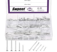 Swpeet 300Pcs 5 Sizes 3/4" 1-1/4" 1-3/5" 2" 2-3/8" Hardware Nails Assortment Kit，Steel Nail, Galvanized Nails, Small Nails, Finishing Nails, Wall Nails, Wood Nails, Nails for Concrete Brick