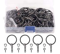 Swpeet 300Pcs 6/5 Inch 30mm Black Flat Key Chain Rings Kit, Including 100Pcs Split Keychain Rings with Chain and 100Pcs Jump Ring with 100Pcs Screw Eye Pins Bulk for Jewelry Findings Making