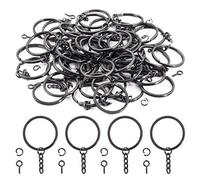Swpeet 300Pcs 7/5 Inch 35mm Black Flat Key Chain Rings Kit - Split Keychain Rings With Chain, Jump Ring, and Screw Eye Pins for Jewelry Findings Making