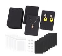 Swpeet 300Pcs Black Earring Display Cards Kit: 100 Square Cards (3.5 x 2.4 Inches) With 100 Silicone Earring Backs and Self-Seal Bags for Jewelry Display