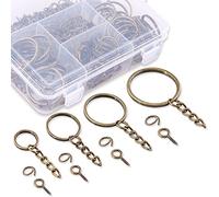 Swpeet 300Pcs Bronze Key Chain Rings Kit, 100Pcs Keychain Rings with Chain and 100Pcs Jump Ring with 100Pcs Screw Eye Pins Bulk for Jewelry Findings Making - 3/5 Inch, 4/5 Inch, 1 Inch, 6/5 Inch