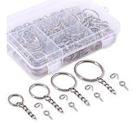 Swpeet 300Pcs Key Chain Rings Kit, 100Pcs Keychain Rings with Chain and 100Pcs Jump Ring with 100Pcs Screw Eye Pins Bulk for Jewelry Findings Making - 3/5 Inch, 4/5 Inch, 1 Inch, 6/5 Inch (Sliver)