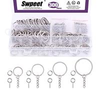 Swpeet 300Pcs Sliver Flat Key Chain Rings Kit, 100Pcs Keychain Rings with Chain and 100Pcs Jump Ring with 100Pcs Screw Eye Pins Bulk for Jewelry Findings Making - 4/5 Inch, 1 Inch, 6/5 Inch, 7/5 Inch
