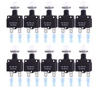 Swpeet 30Pcs 10Amp Thermal Circuit Breaker with Quick Connect Terminals and Waterproof Button Caps Assortment Kit,Waterproof Push Button Manual Reset Circuit Breaker 32V DC 125/250VAC 50/60Hz