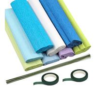 Swpeet 30Pcs 8Colors 9.8 x 98 Inch Crepe Paper Sheets Rolls with Floral Stem Wire and Floral Tape Assortment Kit, 8.2ft Crepe Paper Rolls Flower Arrangement Kit for DIY Craft Party Decoration