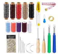 Swpeet 30Pcs Basic Leather Sewing Kit, Leather Working Tools and Supplies, Leather Working Kit with Upholstery Thread Cord, 150D Wax Line, Sewing Awl, Seam Ripper, Tape Measure, Leather Sewing Needles