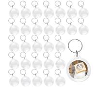 Swpeet 30Pcs Round Acrylic Blank Picture Photo Keychain with Key Ring Assortment Kit, Pendant Picture Frame Keyring Clear Acrylic Photo Keychain For Passport and Photo Insert