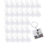 Swpeet 30Pcs Square Acrylic Blank Picture Photo Keychain with Key Ring Assortment Kit, Pendant Picture Frame Keyring Clear Acrylic Photo Keychain For Passport and Photo Insert