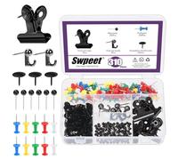 Swpeet 310Pcs Black Push Pins Set, Including Thumb Tacks, Push Pin Hooks, Pushpin Clips, Decorative Push Pins and Map Tacks, 5 Style Black Office Accessories Ideal for Map Office