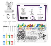 Swpeet 310Pcs Silver Push Pins Set, Including Thumb Tacks, Push Pin Hooks, Pushpin Clips, Decorative Push Pins and Map Tacks, 5 Style Silver Office Accessories Ideal for Map Office