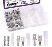 Swpeet 315Pcs 2.8/4.8/6.3mm Male and Female Spade Quick Connectors Wire Crimp Terminal Block with Insulating Sleeve Assortment Kit Perfect for Electrical Wiring Car Audio Speaker