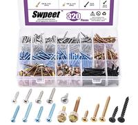 Swpeet 320Pcs 16 Types Mixed Self Drilling & Self Tapping Screws Wood Screws Assortment Kit, Multi-use Perfect for Wood Screws, Sheet Metal Screws, and Drywall Screws Applications