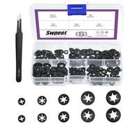 Swpeet 325Pcs 5 Sizes Manganese Steel Internal Tooth Lock Washers with Tweezers Kit, M2 M2.5 M3 M4 M5 Spring Push On Locking Nuts Speed Clips Internal Tooth Lock Washers Retainer