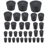 Swpeet 32Pcs 13 Assorted Sizes Black Solid Rubber Stopper, Black Tapered Lab Seal Rubber Stoppers, Black Lab Plug, Tapered Lab Bungs