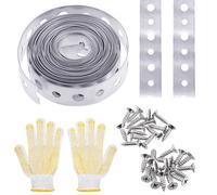 Swpeet 32Pcs 3/4-Inch x 10-Feet 27-Gauge Galvanized Metal Pipe Strap with Screws and Gloves Assortment Kit, Metal Strapping with Holes Pipe Hanger Strap for Pipe Support Hanging