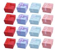 Swpeet 32Pcs 4 Colors 1.57 x 1.57 x 1.06 Inches Jewelry Gift Boxes with Lids and Decorative Ribbon Knot, Cardboard Jewelry Boxes Packaging Bulk Gift Wrap Boxes for Ring and Earring