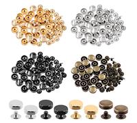 Swpeet 32Pcs Gold Screw Back Rivets Stud Set, Round Purse Feet Metal Studs Rivet, Feet Nailhead Stud Flat Buckle Button Cap Rivets, Gold Metal Flat Head Purse Feet Rivets Stud for Leather Craft DIY