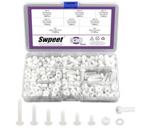 Swpeet 330Pcs 6 Sizes M6 White Nylon Pan Round Head Screws with Hex Nuts and Gaskets Assortment Kit, Nylon Phillips Cross Pan Round Head Screw, Nylon Plastic Machine Screws, Length 8/10/12/15/20/25mm