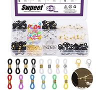 Swpeet 330Pcs Gold and Silver 3/4" Adjustable Silicone Eyeglass Chain Ends Spectacle End Connectors and 15/32" Stainless Steel Lobster Claw Clasps Kit, Bracelet Necklace Clasps Anti Spring Connector