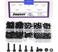 Swpeet 330Pcs M3 6 Sizes Black Nylon Hexagon Socket Screw Nuts with Washers Assortment Kit，Plastic Hex Socket Head Cap Screws Bolts Nuts, Full Thread Hex Knurled Plastic Bolt, Length 4/5/6/8/10/12mm
