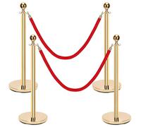 Swpeet 34Pcs Gold Stanchion Post Queue Kit, Including 5 ft Red Velvet Rope, 38 Inch Posts, Ball Top, Lanyard Shelf, Metal Base, Hollow Base, Stopper, Ball Holder and Screw for Crowd Control